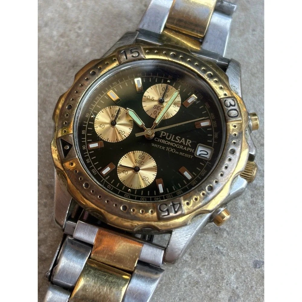 ⭐️Vtg TWO TONE CHRONOGRAPH MEN'S WATCH